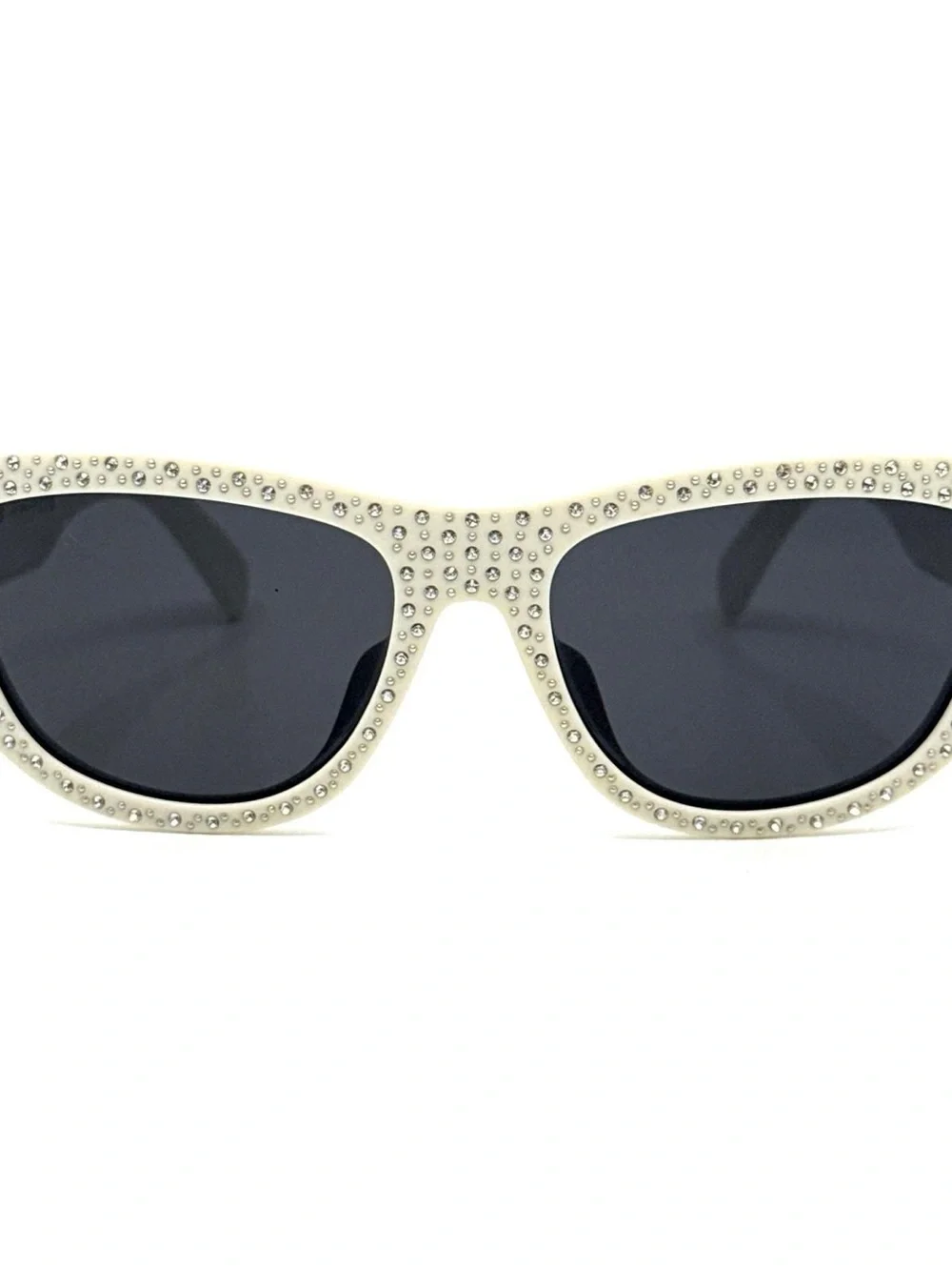 Celine White Crystal-Studded Cat-Eye Sunglasses with Dark Lenses